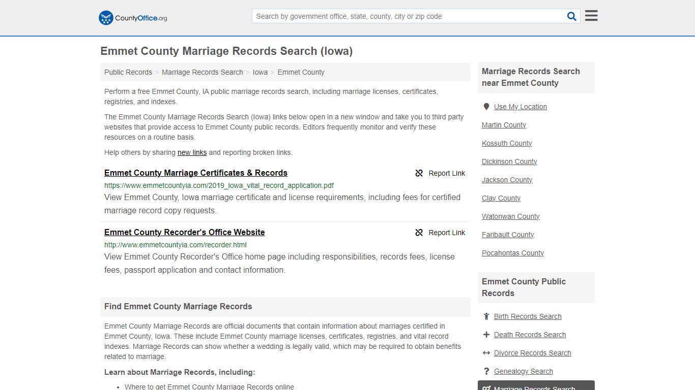 Emmet County Marriage Records Search (Iowa) - County Office