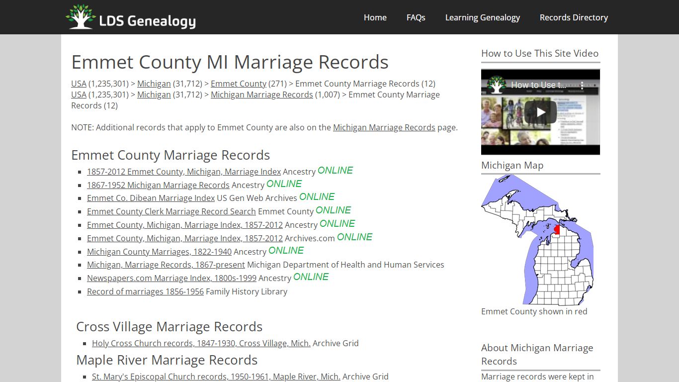 Emmet County MI Marriage Records - ldsgenealogy.com