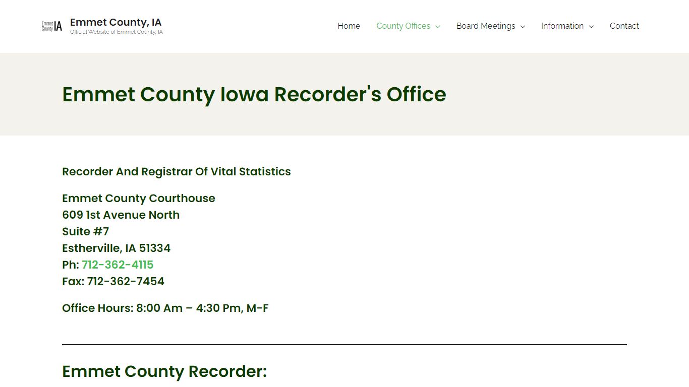 Recorder – Emmet County, IA - Iowa