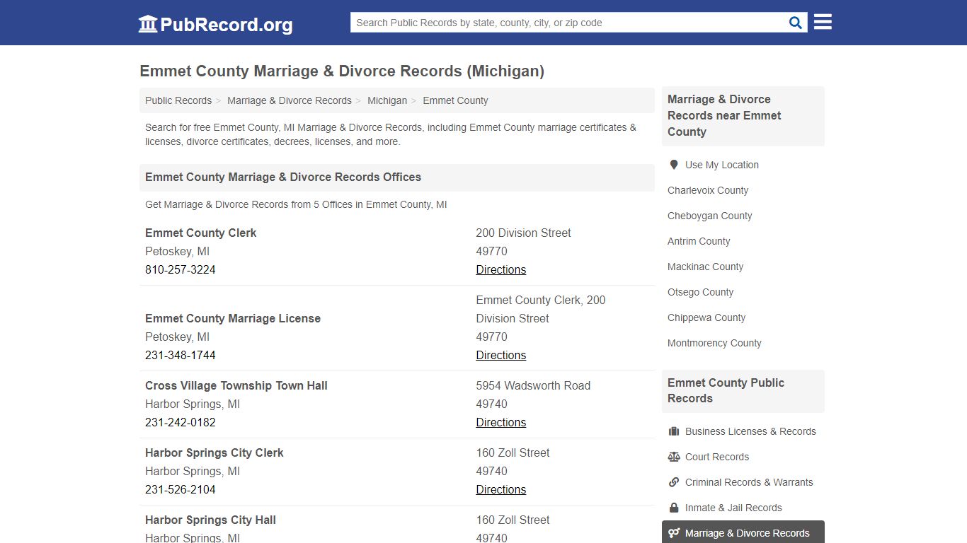 Emmet County Marriage & Divorce Records (Michigan)